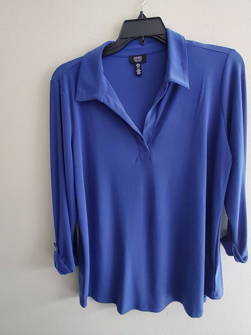 Jones New York Plus Size 1X Long sleeved Polo shirt in Cobalt Blue